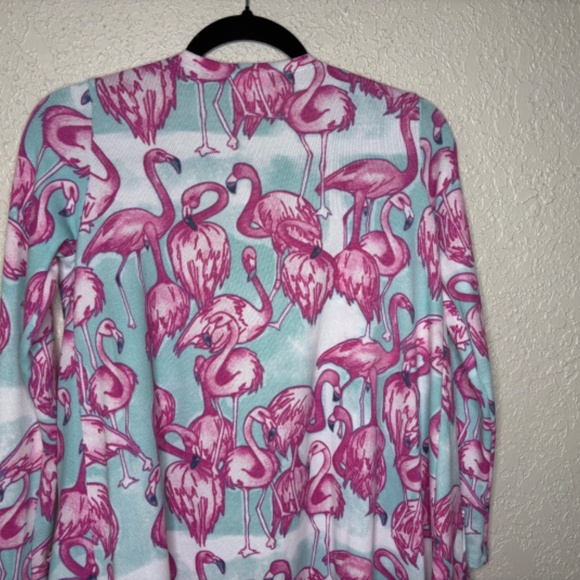 LuLaRoe Pink Flamingo Open Front Caroline Cardigan Sweater Women's Size XS - Picture 5 of 11
